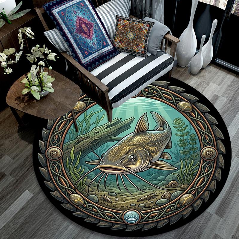 Underwater Catfish Scene Round Area Rug Under Office Chairs Bedroom Living Room Home Decor