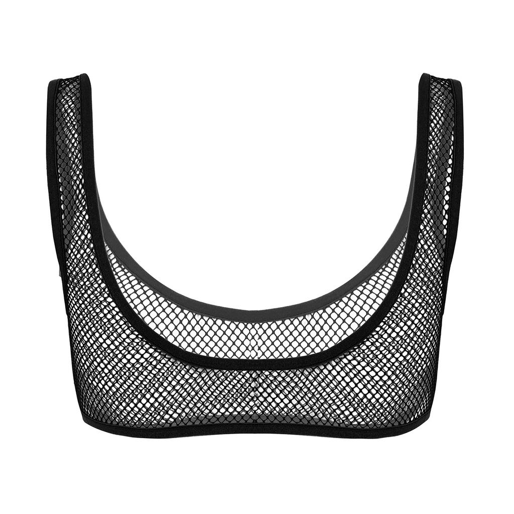 Women's Fishnet See Through Bra Top Unlined Bralette Sleeveless Tank Crop Tops Lingerie