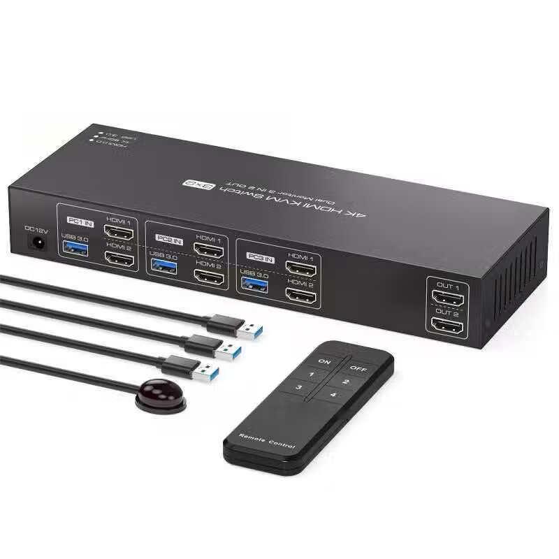 KVM-переключатель Jiyin с 3 входами HDMI 2.0 и USB 3.0
