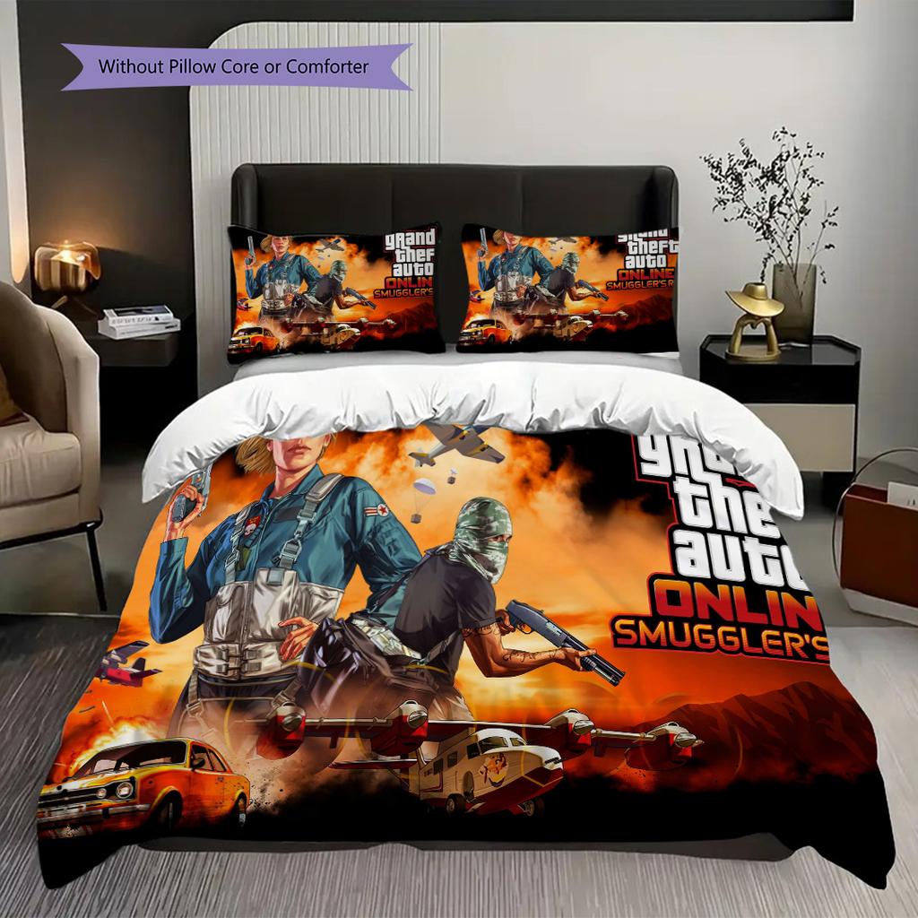 Grand Theft Auto V Action Adventure Bedding (1 * duvet cover + 2 * pillowcase, without core) 2D Flat Christmas birthday gift Bedding set