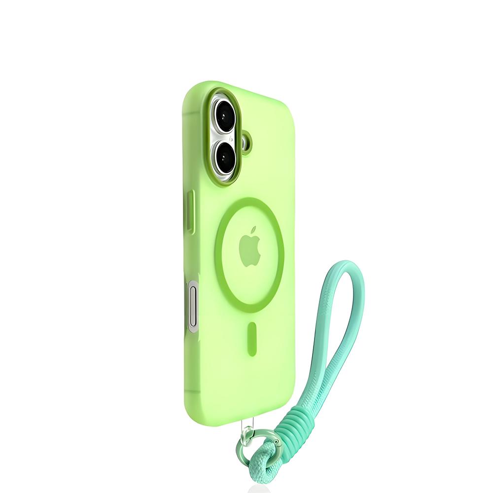 Contrast Lanyard Hand Wrist Strap Matte Soft Case For Magsafe For 18 17 16 15 14 Plus 13 12 11 Pro Max Candy Color Cover
