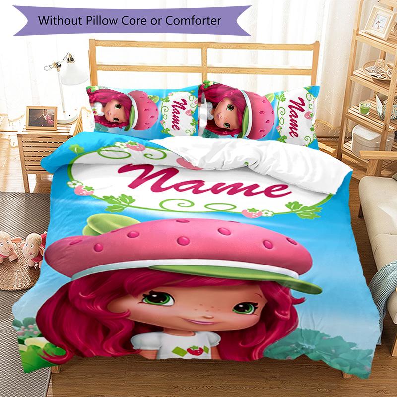 3pcs Strawberry Princess1 Cover Set - Personalized Name, HD Printed Bedding with 1 Cover and 2 Pillowcases - Perfect for Home Decor, Easy Care