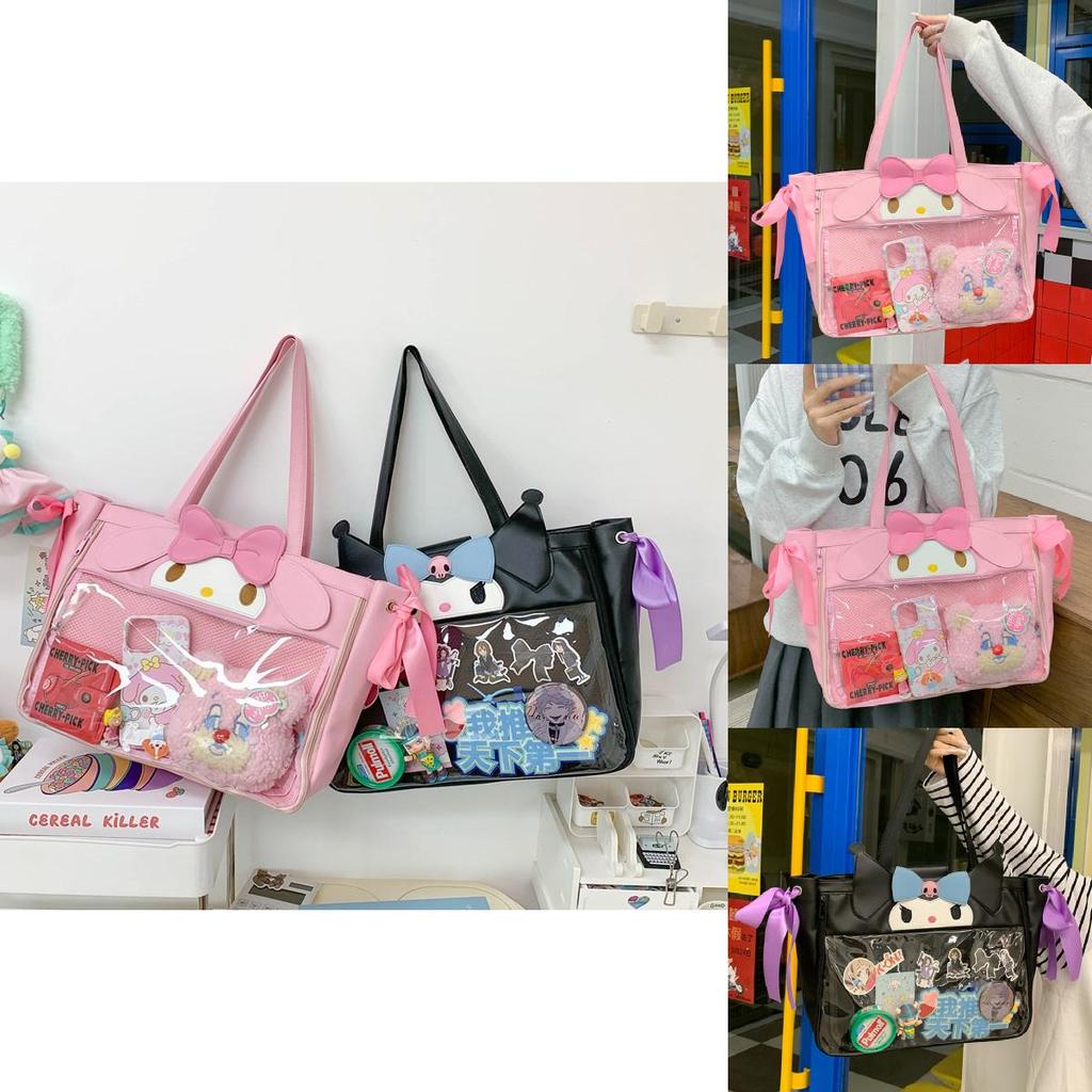 Kuromi My Melody Design Women Casual Tote Bag With Transparent Compartment For Casual Wear