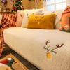 Christmas Sofa Cushion Winter Thickened Non-Slip Elk Plush Cushion Scene Decorative Sofa Cover