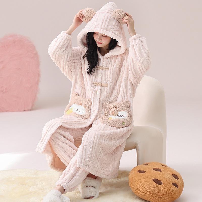 Женская зимняя ночная рубашка из бархата и кораллового флиса размера плюс - симпатичная домашняя одежда из плотной фланели