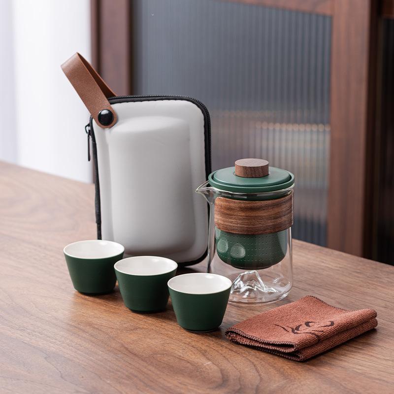 Travel tea set gift glass outdoor pot three cups high-end ceramic express cup bubble teapot teacup