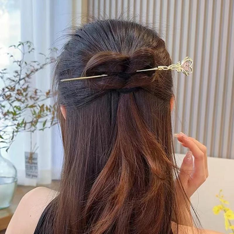 1pc Headdress Exquisite Hairpin Fashion Alloy Cute Hollow Heart Magic Wand Hair Sticks