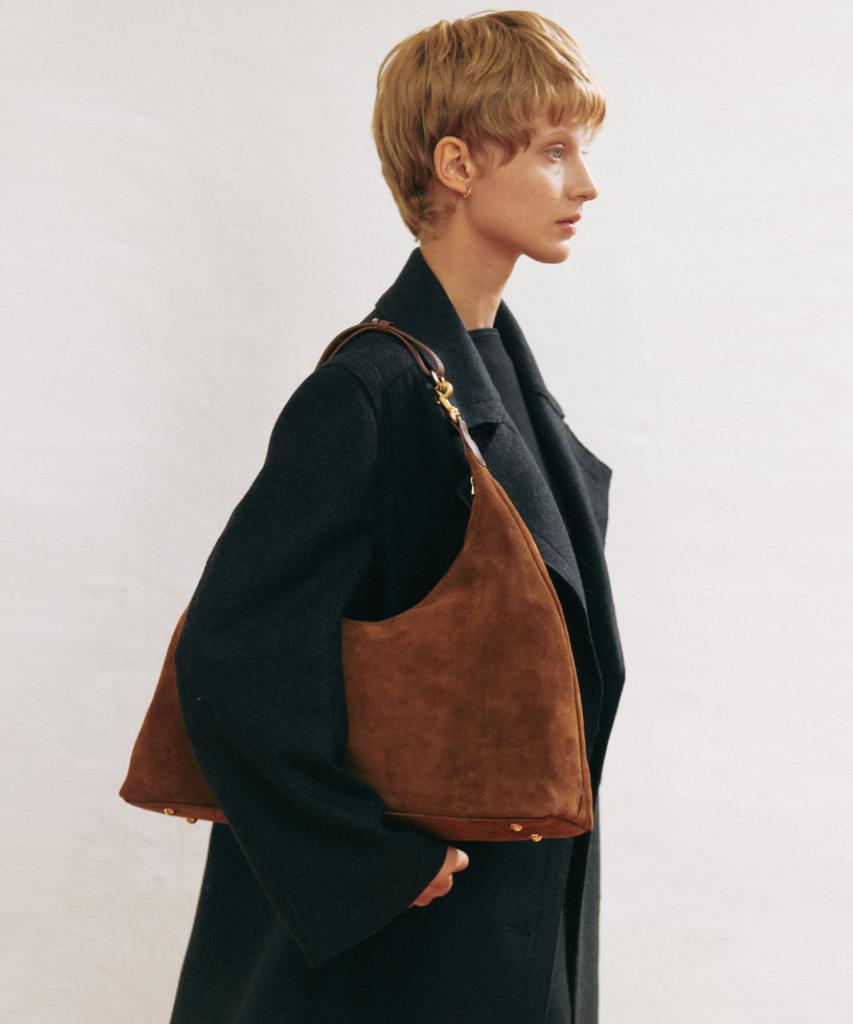 Komorebi Museum B05-5 Cow Leather Buckle Round Hobo Bag_Suede Mocha