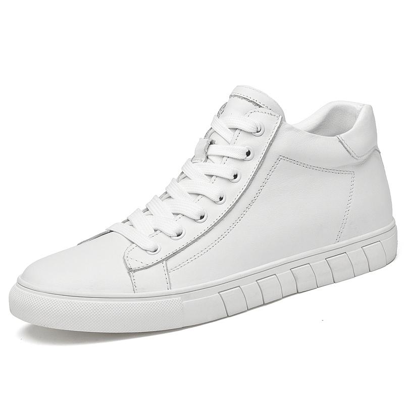 Кожаная обувь на высокой подошве в британском стиле, массажные стельки для мужской модной обуви с высоким верхом, зимние плюшевые мужские спортивные туфли