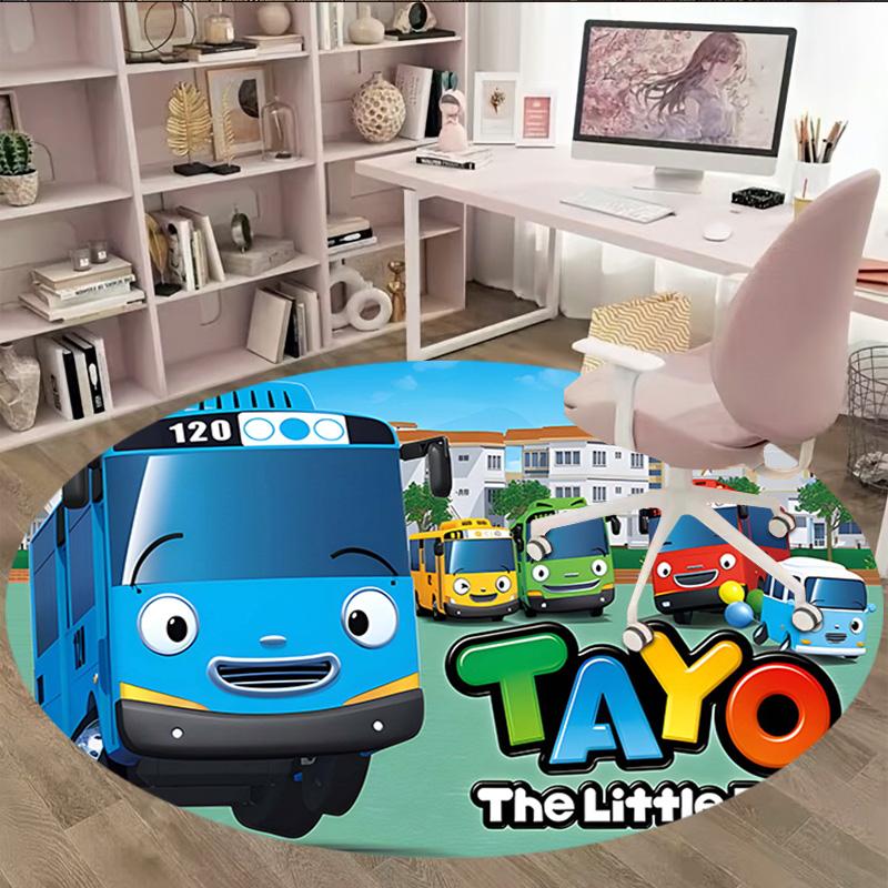 1pc Tayo The Little Bus1 Print Round Carpet Chair Round Carpet Suitable for Bedroom Living Room Home Decorative Carpet