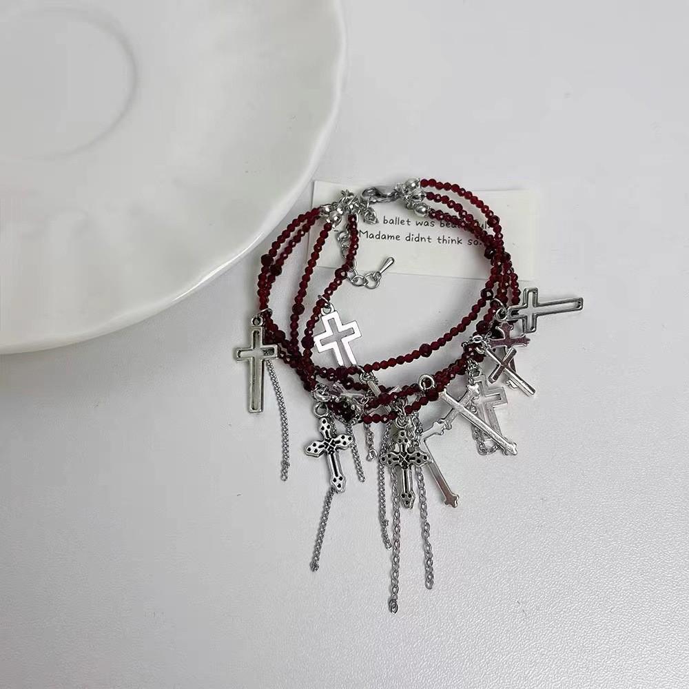 Cross Punk Dark Style Necklace Geometric Shape Tassel Choker For Travel Souvenir