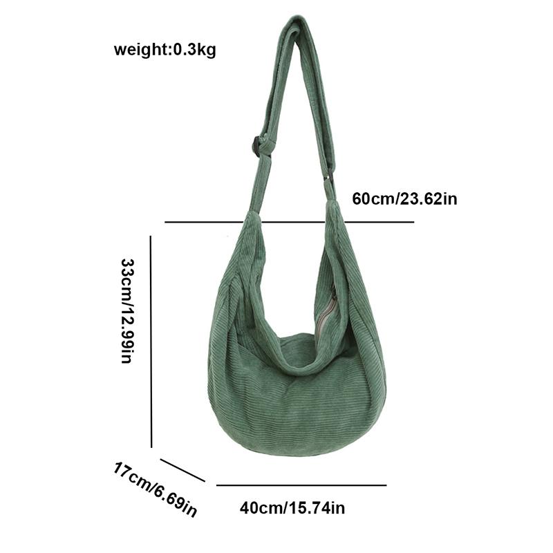 Corduroy Casual Homeless Bag, Student Shoulder Crossbody Bag Solid Color Women Large Capacity Shopping Messenger Bag School Bag