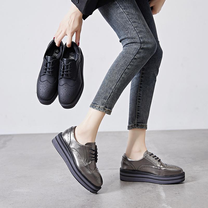 Женская обувь, обувь на платформе, новые весенне-осенние универсальные кожаные повседневные туфли, Zapatos De Cuero Casuales Para Mujeres