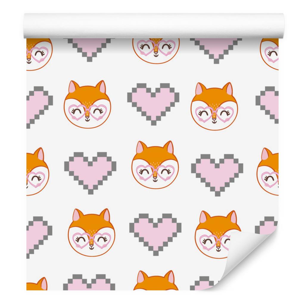 Joyful foxes with hearts wallpaper for living room and bedroom 50x1000