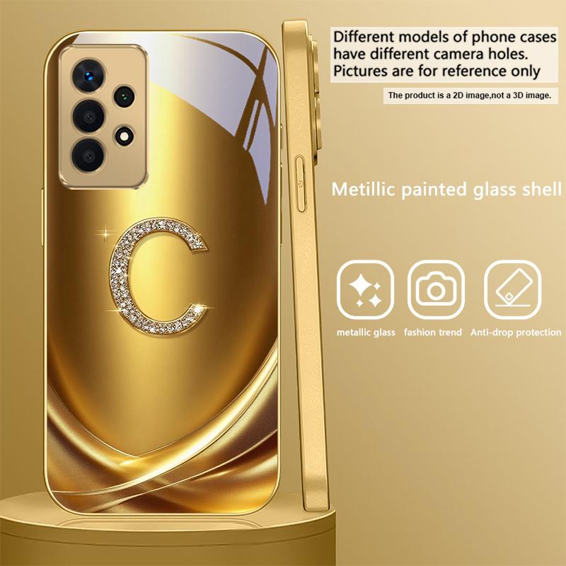 Золотое кольцо с лавровым листом Для Samsung A 31 32 A33 A34 35 14 A15 13 A16 25 26 50 52 53 54 55 56 70 71 72 73 Золотой стеклянный чехол для телефона