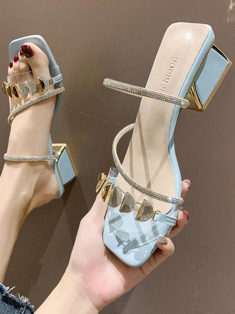 Fashion Women Fashion Rhinestone High Heel Sandals Summer Ladies Sexy Sandals Female Leather Sandals Plus Size 34-40 Zapatos De Mujer