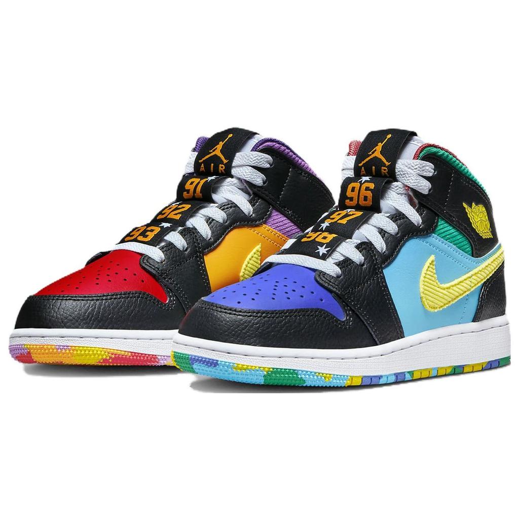 Детские кроссовки Air Jordan 1 Mid SS GS Championships разноцветные черные Opti-Yellow FD1317-007