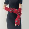 Red Knitted Arm Cover Hip-Hop Long Fingerless Sleeves Stretchy Elbow Decoration Thumb Hole Gloves Teens Cosplay