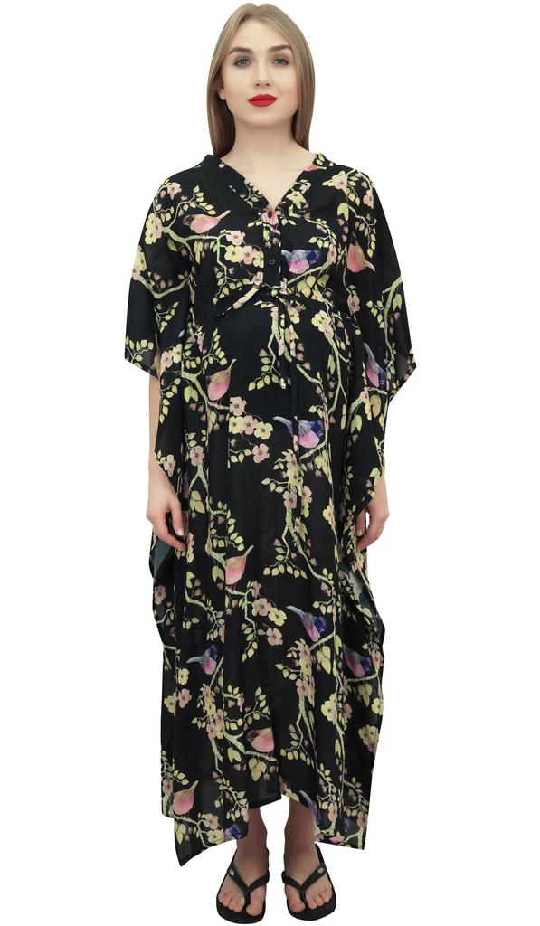 Bimba Мамочки черный принтованный кафтан для беременных с завязками на талии макси