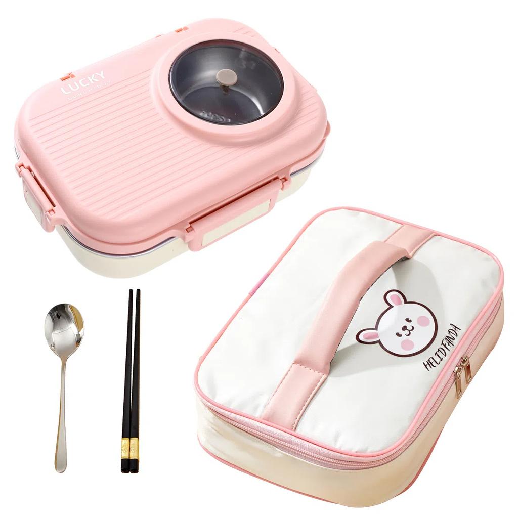 900 мл Микроволновая печь 304 Нержавеющая сталь Бенто Ланч-бокс с миской и столовыми приборами Студенческий портативный 3 отделения Герметичные контейнеры для еды