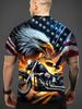 3D Eagle And Motorcycle Print Men'S Round Neck T-Shirt - American Flag Design, Summer Casual Wear for Outdoor Activities, Fitness, Running, And Gift