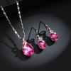1 Set Women Necklace Elegant Luxury Noble Gift Red Waterdrop Rhinestone Inlaid Stud Earrings Kit Fashion Jewelry
