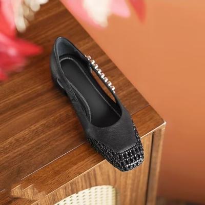 Версия из овчины~ ретро клетчатая вставка, полые и дышащие туфли-лодочки с квадратным носком из кожи на высоком каблуке для женщин