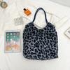 Korean Style Large Capacity Simple Leopard Print Plush Tote Shoulder Underarm Bag For Women