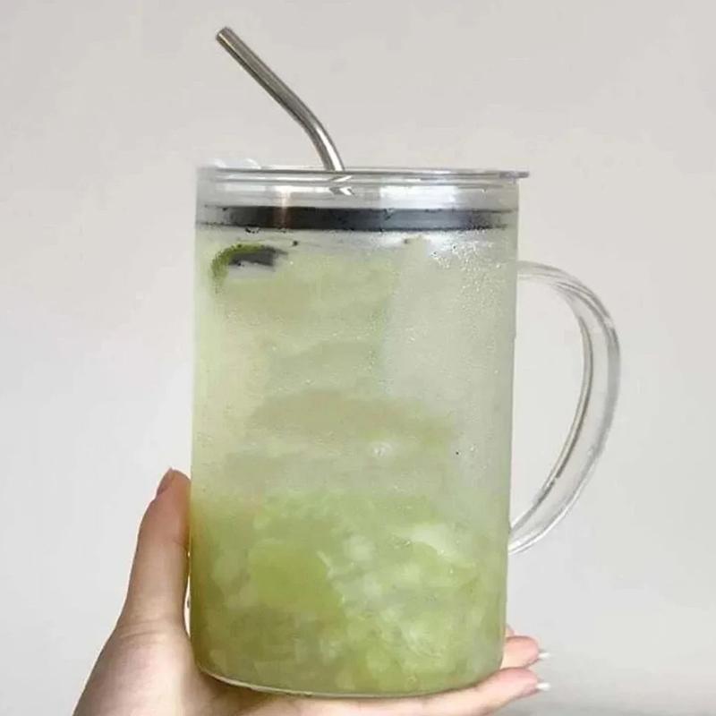 Стеклянный стакан для питья, 1 л, с крышкой и соломой, стеклянная кофейная чашка, стеклянная кружка, чашка для молочного сока, прозрачная чашка, чашки для сока, мокко