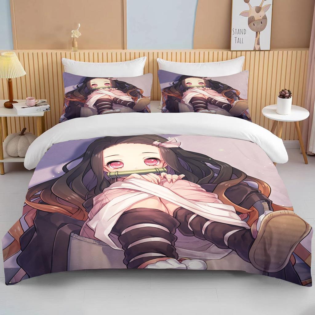 Nezo Kamado Bedding Collection Anime Demon Slayer Duvet Cover Comforter With Bed Linen Single Twin Full Queen Size 3D Kids Girl Boys Gift