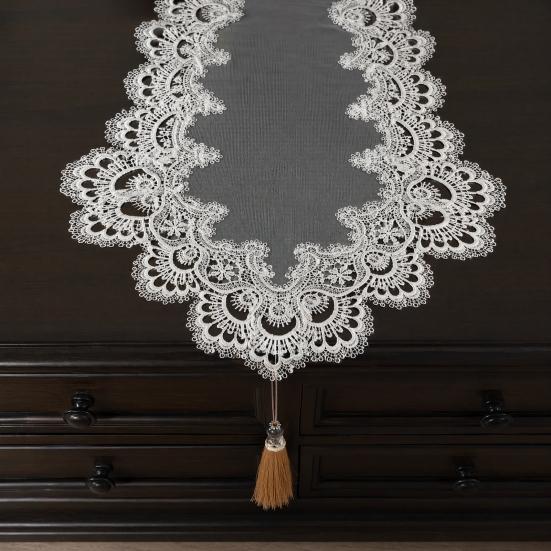 Lace Table Runner with Tassels, Vintage Lace Dining Table Runner, Coffee Table Runners, Waterproof Oil-Proof Exquisite Table Runner for Dining