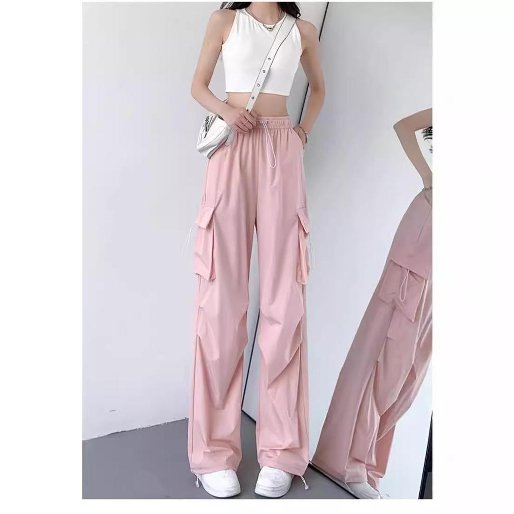 Женские маленькие черные быстросохнущие брюки прямого кроя с широкими штанинами, повседневные летние спортивные брюки 2024