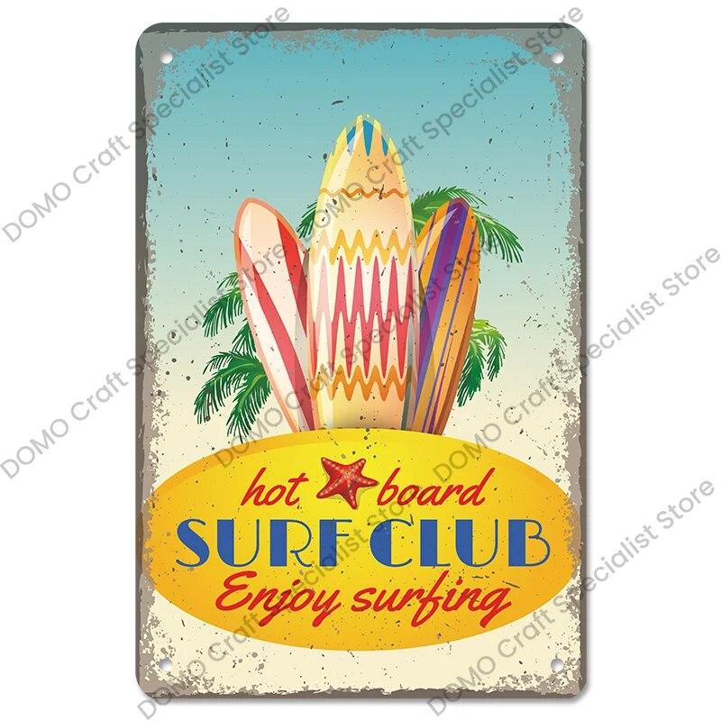 Surfing Board Poster Vintage Metal Tin Signs Enjoy Summers Metal Plaque Retro Wall Art Decor for Surf Club Pub Bar