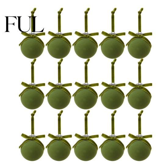 Retro Christmas Baubles with Bows 15Pcs Flocking Ball Hanging Ornaments Bow Decor, Flocked Tree Velvet Balls Bubbles for Holiday Home Decoration,