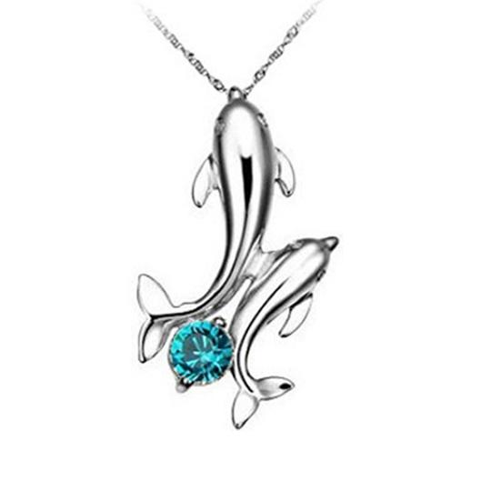 Cute Double Dolphins Pendant Charm Chain Necklace Lady Jewelry