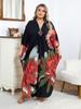 Plus Size Bohemian Printing Women Kaftan Homewear V-neck House Robe Bathing Suit Cover Up Beach Wear Outfit Wrap Q1289