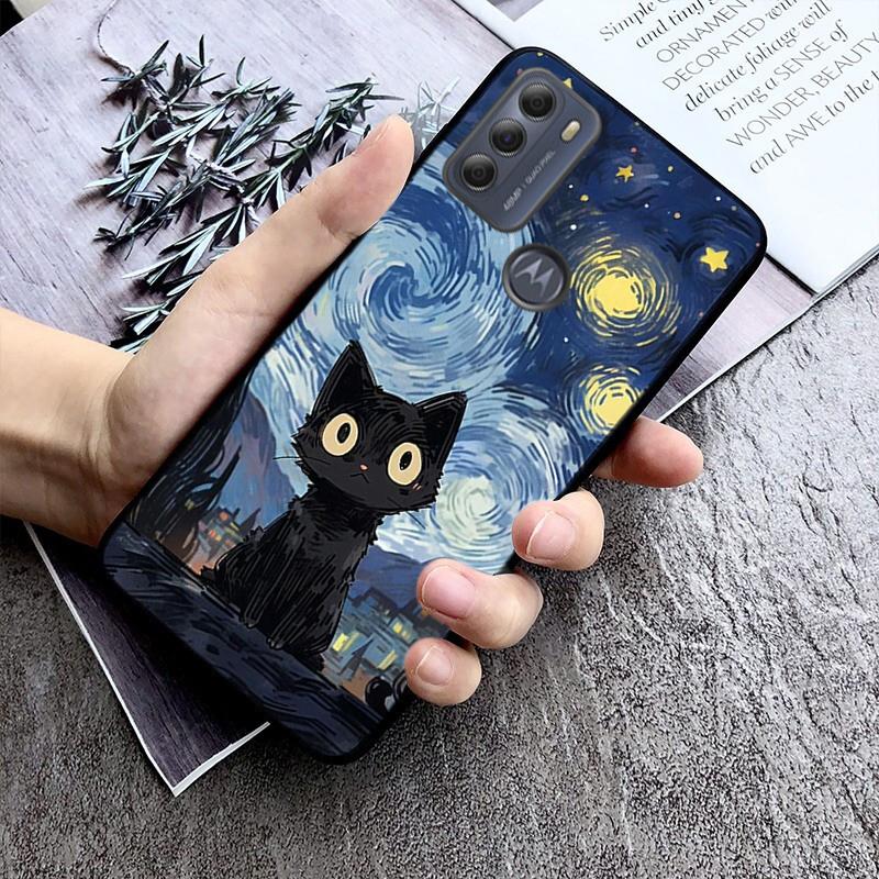 Чехол для телефона для Moto G86 G85 G75 G15 G05 G56 G72 G53 G54 G84 G60 G31 G32 G24 G 5G G Play Звездная ночь Ван Гог кот