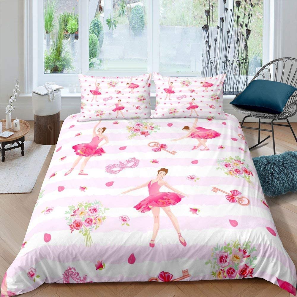 Gymnastics Ballet Lovers Duvet Cover Set Full Twin Size,Beauty Silhouette Polyester Bedding Set For Kids Teens Adults Room Decor