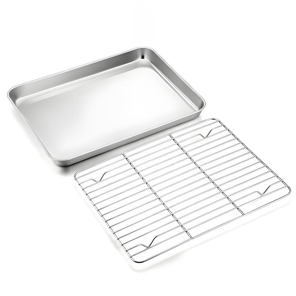 Набор противней для печенья из нержавеющей стали и решетки для охлаждения | Противень половинного размера Сверхпрочный | Можно мыть в посудомоечной машине и не ржавеет для домашних пекарей