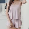Женский мешковатый пижамный комплект без рукавов, однотонная ночная рубашка, костюмы на тонких бретельках, домашняя одежда