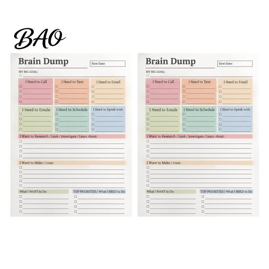 Office Desk Accessory A5 Brain Dump Planner, Tear-off Daily Task Pad with 50 Tear Off Note Sheets, Thickened Paper Notepad for Organizing Thoughts And