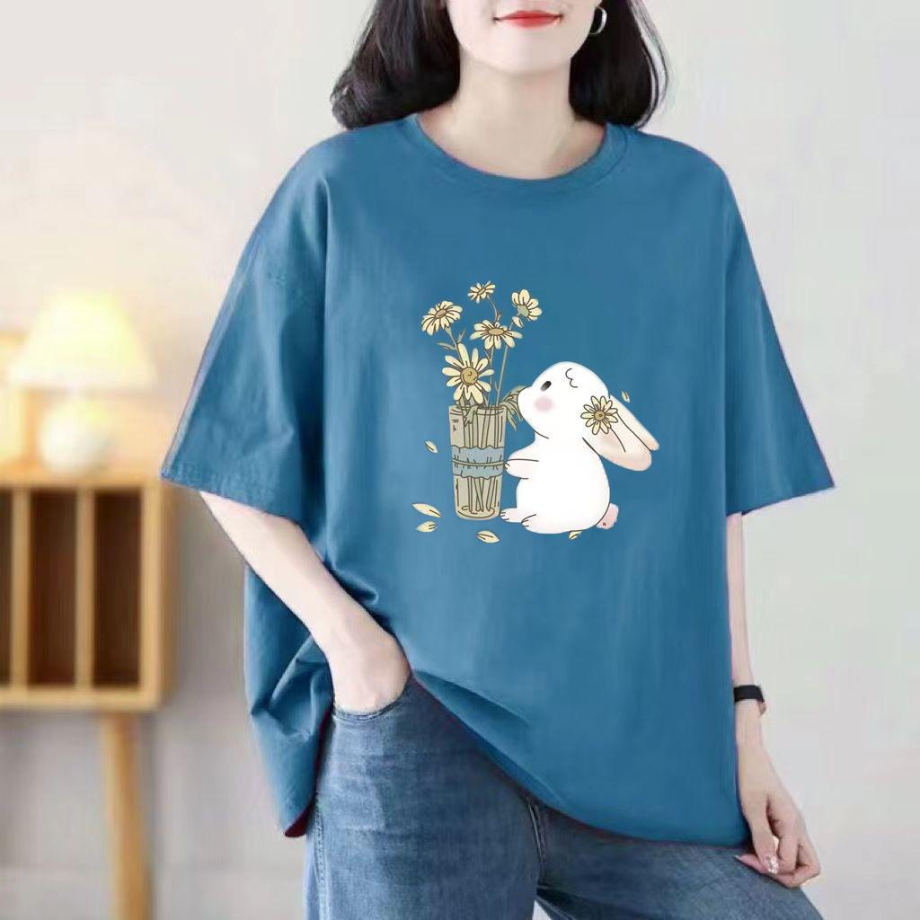 2024 Девушка Женщины Мультфильм Футболка Милые Футболки Хлопок Короткий Рукав Принт Топы