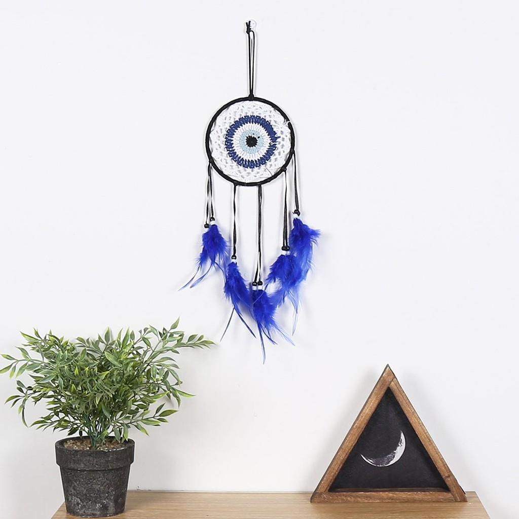 Evil Eye Feather Dream Catcher Pendant - Handmade Decorative Woven Craft