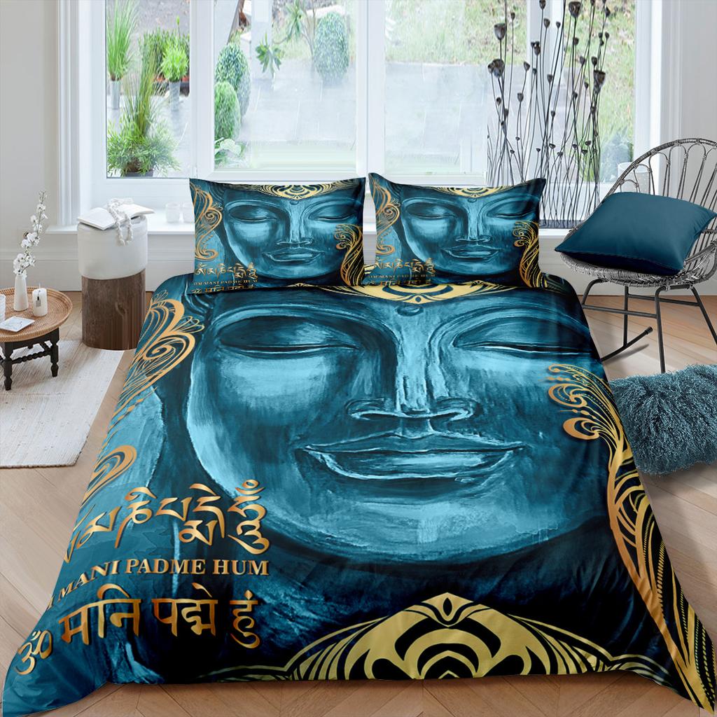 3D Buddha Bedding Set Exotic Quilt Cover Pillow Case 2/3 Pieces EU220 * 240 Extra Large Size Soft Zippered Bedroom Decoration