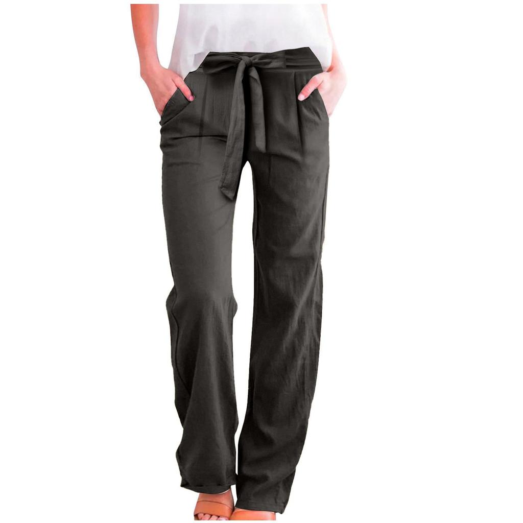 Women's Casual Straight Leg Pants Solid Color Casual Long Pants With Pockets