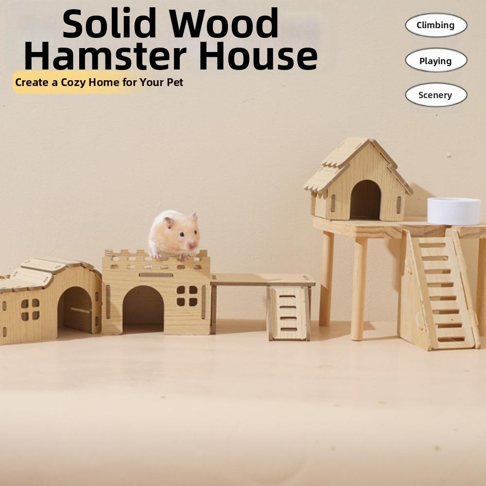 Durable Hamster House Natural Wooden Small Pets Hideaway New Hamster Hide Villa  for Chinchilla