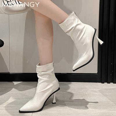 Женские ботильоны на высоком каблуке с острым носком, кожаные сексуальные туфли на высоком каблуке, зимние новые модные туфли Botas 2024 года, дизайнерские туфли-лодочки Botas Mujer