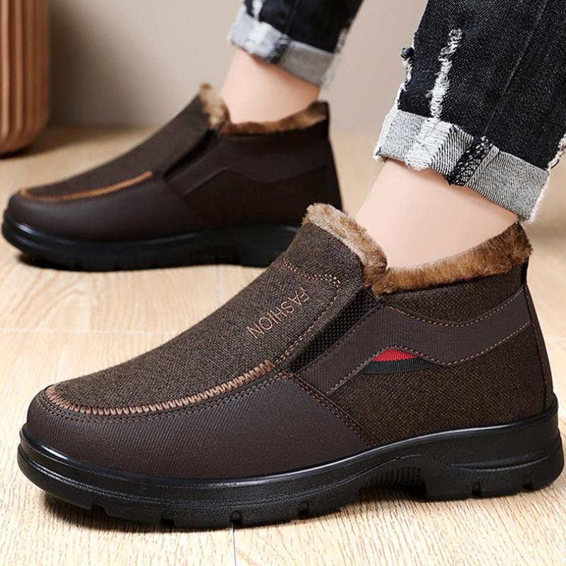Мужская зимняя хлопковая обувь в стиле ретро с толстой подошвой, нескользящая, мягкая подошва, тканевая обувь для мужчин, модные, бархатные, теплые, мужские зимние ботинки