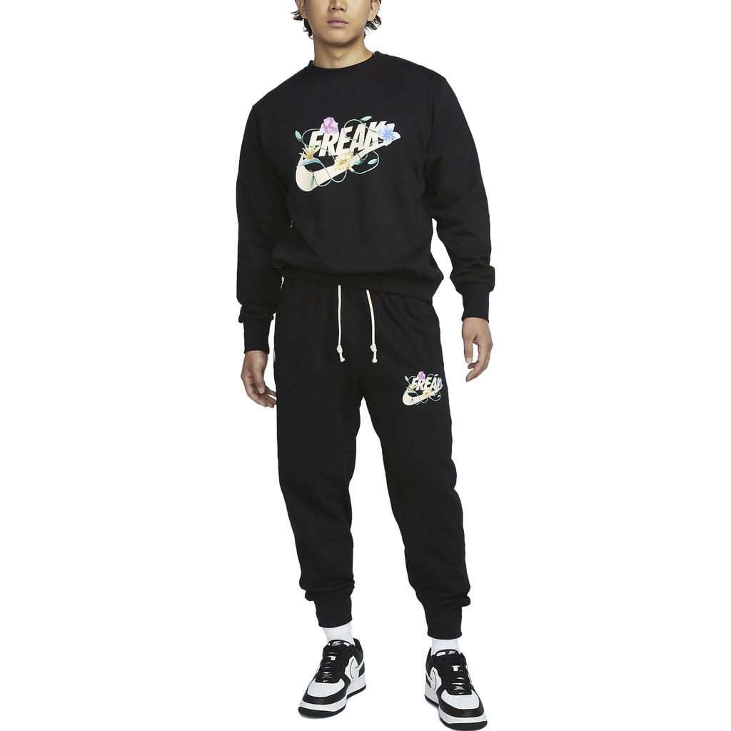 Nike Однотонный приталенный свитер с круглым вырезом и буквенным принтом, мужские топы, черный цвет FJ9558-010