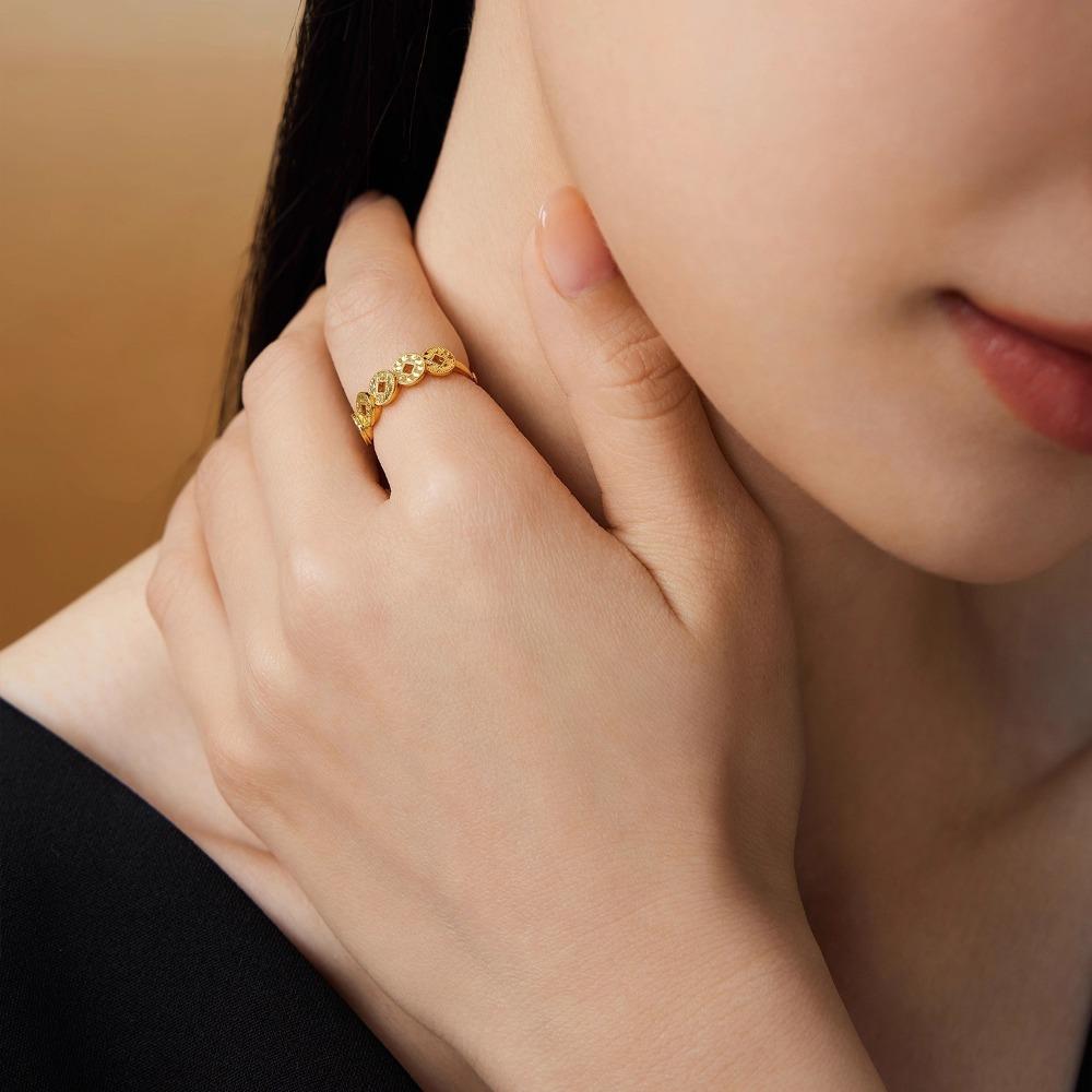Vintage Five Emperor Coins Ring for Women Luxury Gold Brass Money Ring Retro Elegant Wealth Attracting Jewelry